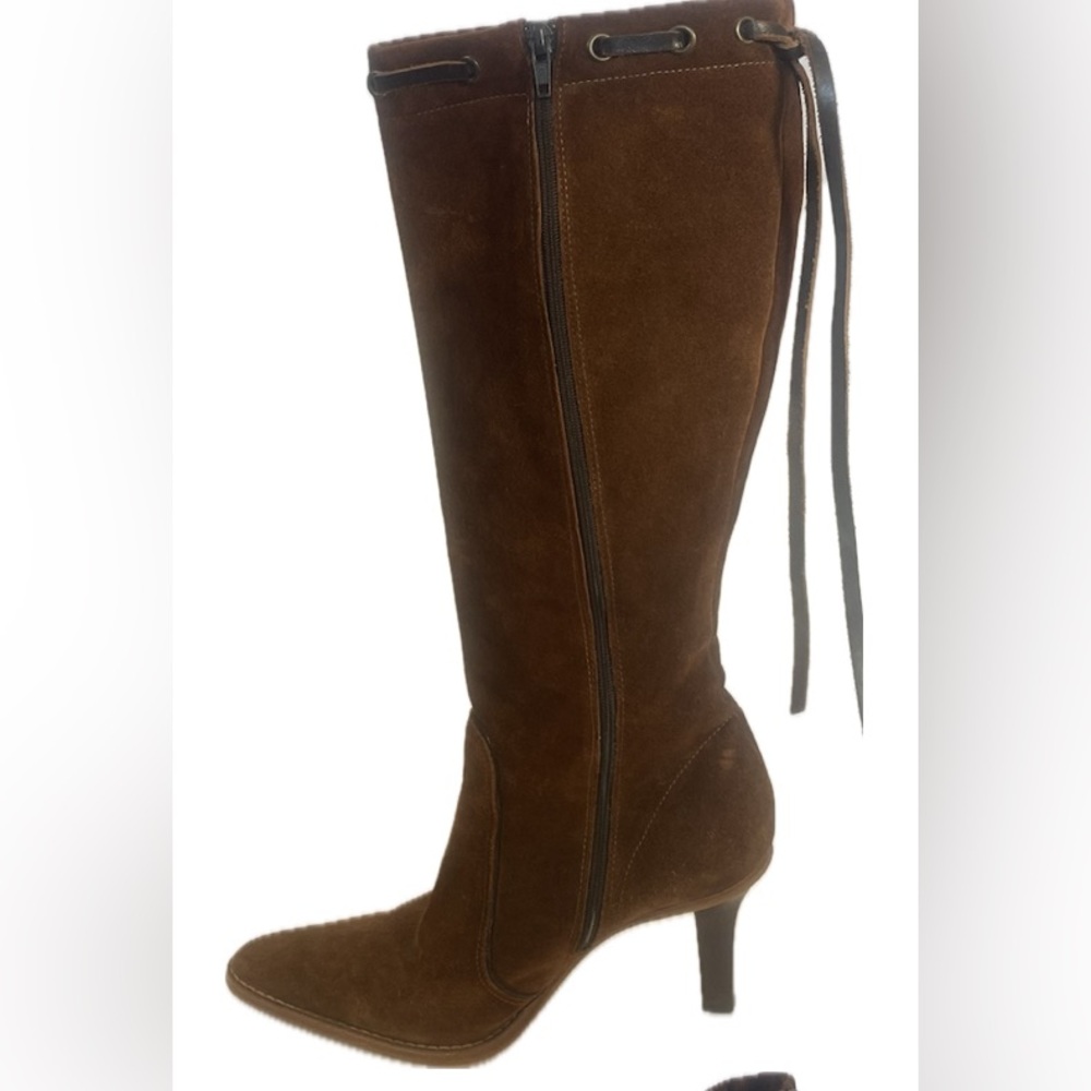 Coach Suade Long Boots, Size 8 B in Chestnut , Zip Closure, Leather Trims - Picture 9 of 15